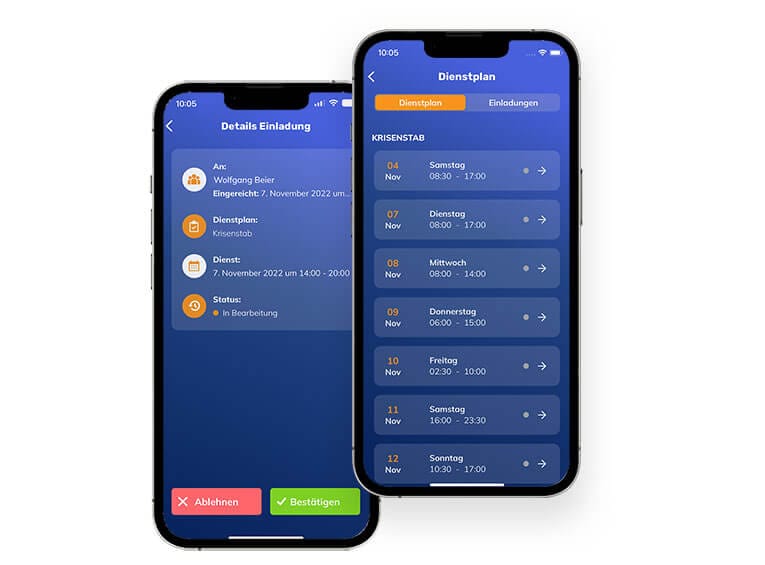 Dienstplan App 2022 DE 765 565 Ruf- und Einsatzverfügbarkeiten