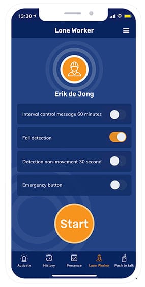 Fall detection app setting EN 282 565 Fall detection app